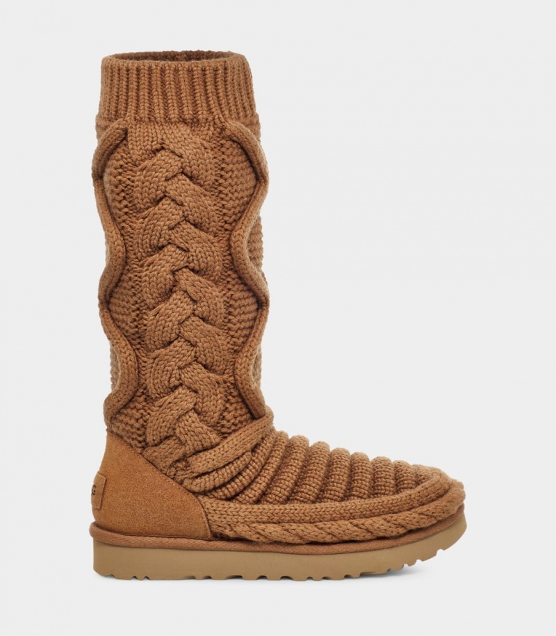 Ugg Classic Höga Tjock Knit Stövlar Dam Bruna | Sverige-82539