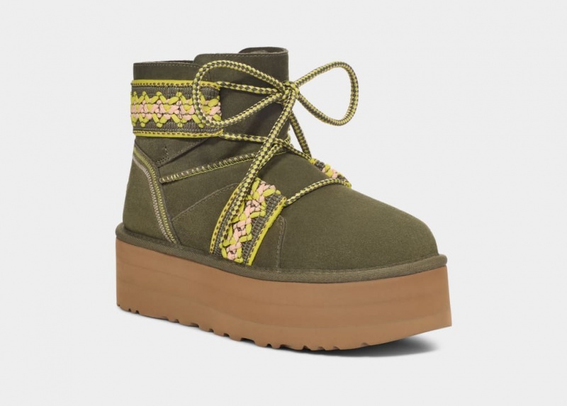 Ugg Classic Mini II Braid Platform Stövlar Dam Olivgröna | Sverige-15792