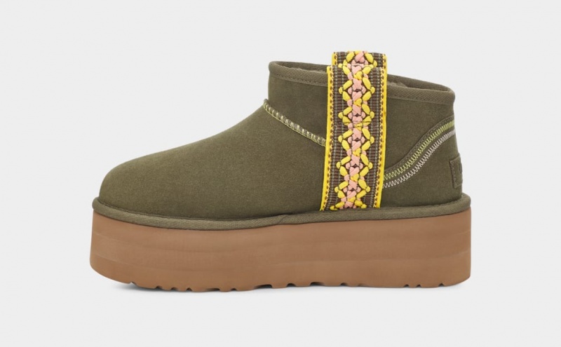 Ugg Classic Ultra Mini Braid Platform Stövlar Dam Olivgröna | Sverige-65198