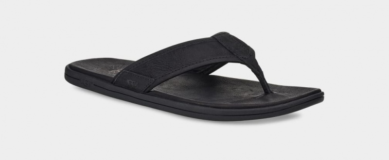 Ugg Seaside Läder Flip Flop Sandaler Herr Svarta | Sverige-21980